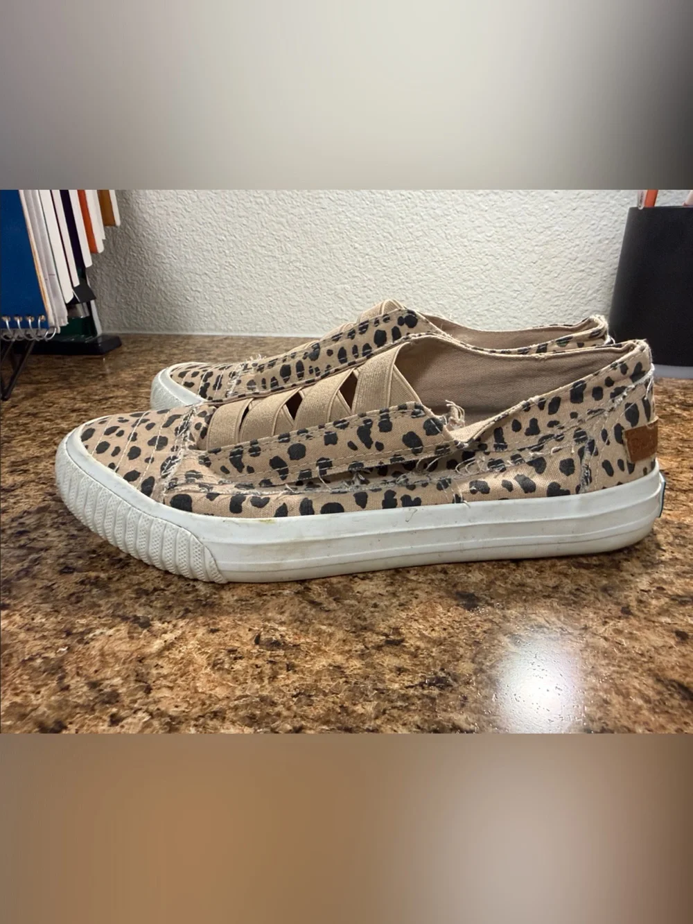 Blowfish Beige and Black Leopard-Print Slip-On Sneakers